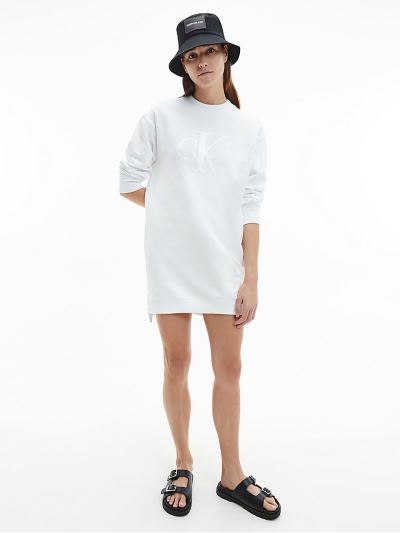 Calvin Klein Ruhák HU152070 | Calvin Klein Organic Cotton Logo Sweatshirt Női Ruha Világos Fehér